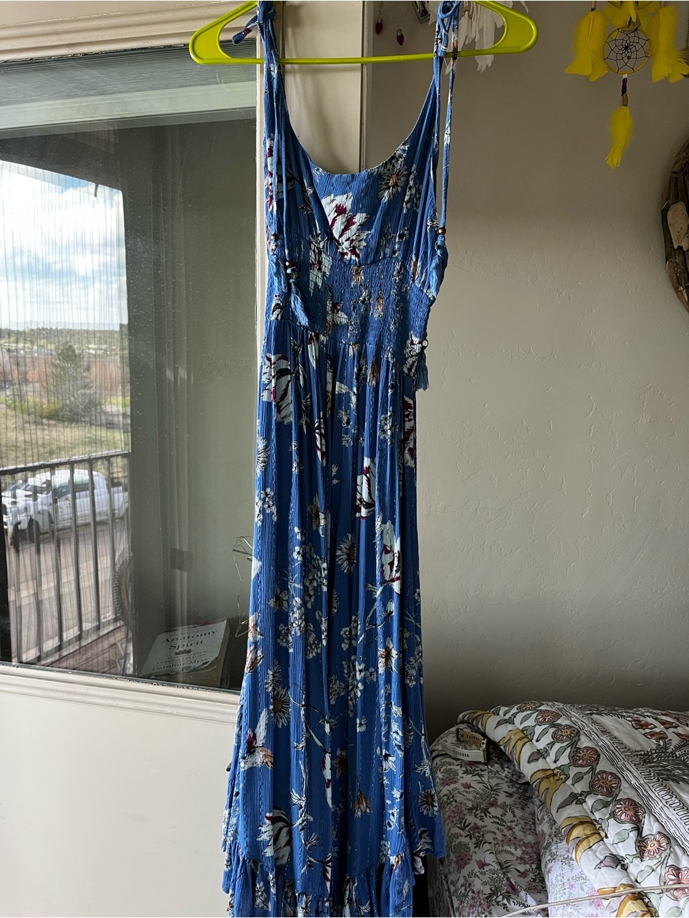 Angie Blue Floral Maxi Dress with Tie Straps